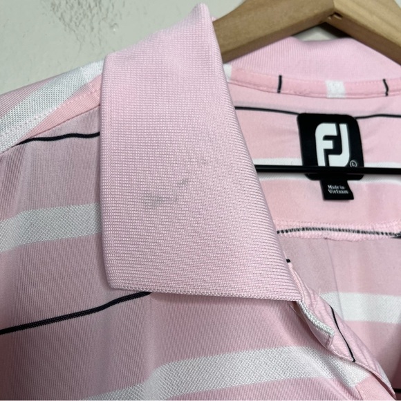 Footjoy Men Polo Shirt Large Pink Stripe Short‎ Sleeve Golf Performance Poly - Picture 7 of 11